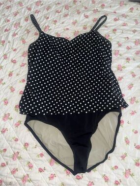 Jantzen Black and White Polka Dot One-Piece Swimsuit